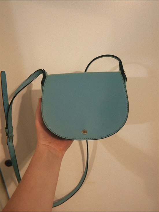 Tory Burch Handbags - Tory Burch Baby Blue Saddle Crossbody with Gold Logo
